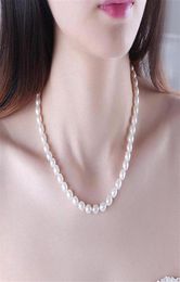 89mm Rice Shape Natural Pearl Necklace White Pink Purple Fashion Pearl Necklace Jewelry for Women266k3937180