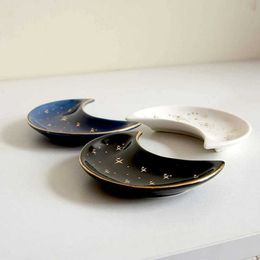 Jewellery Tray Nordic Ceramic Moon Shape Small Jewellery Dish Earrings Necklace Ring Storage Plates Fruit Dessert Display Bowl Decoration Tray