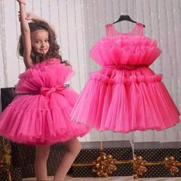 Girl's Dresses Toddler Girls Birthday Tulle Dress Flower Princess Backless Bow Puffy Wedding Gown Kids Party Wear Baby Girl Christmas Costumes T240509