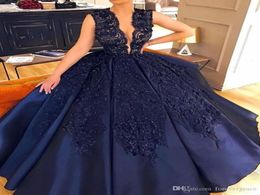 2019 Sexy Cheap Dark Blue Prom Dress Plunging V Neck Long Formal Holidays Wear Graduation Evening Party Pageant Gown Custom Made P2180697