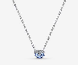 100 925 sterling silver Blue Pansy Flower Pendant Necklace fashion Wedding Egagement Jewellery making for women gifts2332946