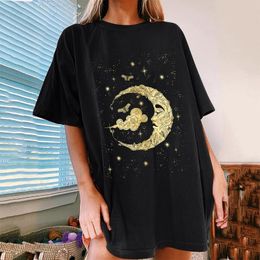 Women's Blouses Sun Moon Star Printed Pattern Casual Loose Short Sleeve Tops Blouse