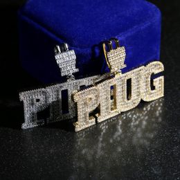 Iced Out Bling 5A CZ Plug Pendant Necklace Charm Micro Pave Full Cubic Zironica Stone Hip Hop Fashion Cool Letter Jewelry Mens 300P