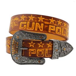 Belts The First Layer Of Cowhide GUN Embossed Design Luxury Men And Women Universal Leather Diamond Set Pure