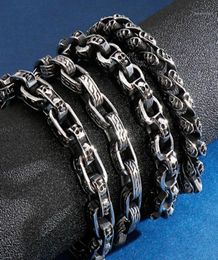 Gothic Skull Heads Bracelet For Men 316L Stainless Steel Skeleton Charm Link Chain Mens Bracelets 23CM Long Male Biker Jewelry11336718807