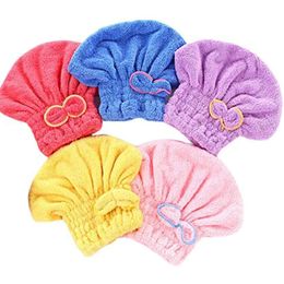 CAP Hårdusch Torkning Mikrofiber handdukar Bowknot Coral Veet Absorberande Twist Turban Princess Bath Spa Wrap för kvinnor och barn
