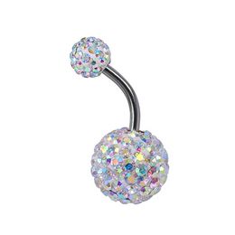 AG6N Navel Rings 1PC 316l Surgical Steel Assorted Colours Navel Ring Double Epoxy Crystal Balls Belly Button Ring Navel Piercing Body Jewellery 14g d240509