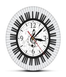 Musical Notes Black And White Wall Watch Music Studio Decor Pianist Gift Piano Keyboard Treble Clef Art Modern Clock Clocks8315829