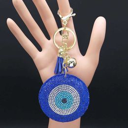 Keychains Lanyards Trkiye Eye Crystal Key Chain Ring Womens Key Chain Blue Gold Key Chain Bag Accessories Jewellery llaveros para mujer J240509