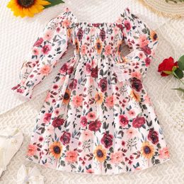 Girl Dresses Toddler Girls Long Sleeve Floral Prints Dress Dance Party 2-7 Years Children Kids Cocktail For Wedding