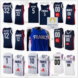 2024 Maglie da basket della squadra francese Victor 32 Wembanyama Nicolas 5 Batum Evan 10 Fournier Rudy 27 Gobert Frank 1 Ntilikina Nando 12 de Colo Guerschon 7 Yabusele