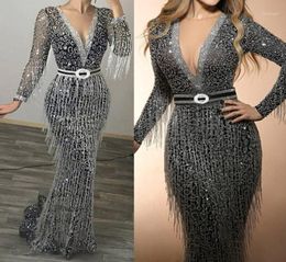 Women039s Sexy Solid Color Long Sleeve VNeck Sling Sequin Long Full Dress sexy gothic party boho dresses vintage dress women12337646