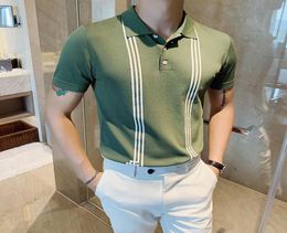 Men039s Polos Knitted Shirts For Men Contrast Stripes Shorts Sleeve Hombre Ice Silk Breathable Casual Slim Business Social Clot7516300
