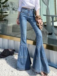Women's Jeans Spring And Autumn 2024 Light Colour Bell-Bottoms Retro High Waist Stitching Loose Slim Fit Wide Leg Denim Trousers