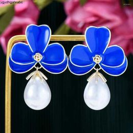 Studörhängen Siscathy Fashion Elegant Emamel Flower Pearl Drop For Women Korean Trend Crystal Pendant Earring Party Jewelry G1G4