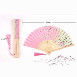 Chinese Style Products Retro Silk Folding Hand Fan Chinese Bamboo Fans Craft Gifts Women Dance Performance Props Home Decoration Ornaments