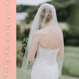 Bridal Veils TOPQUEEN V34 Wedding Crystal Beaded Bead Edge Short Veil With Comb Soft Single Tier Pearl VEU 237f