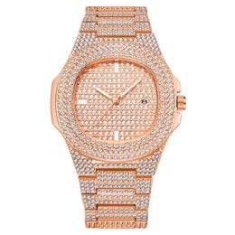 WLISTH Brand Date Quartz Mens Womens Watches Light Luxury Full Crystal Diamond Luminous Watch 42MM Diameter Dial Bling Unisex Wristwatc 236g