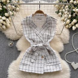 Women's Vests Korean Fashion For Women Sales Turn Down Collar Lapel Single Lace Up Skinny Vest Autumn Versatile Female Camis Dropship