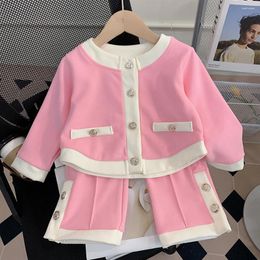 Clothing Sets 1-8Years Old Girls Clothes Fashion Crew Neck Single-breasted Coats Loose Pants 2Pcs Spring Autumn Children Suit