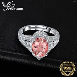 Cluster Rings JewelryPalace Huge Oval Created Morganite Pink Sapphire Flower Open Adjustable Ring 925 Sterling Silver For Women Jewelry