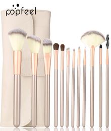 Popfeel Makeup Brush Set 12 Nylon Wool Wooden Handle Aluminum Tube travel Make Up Brushes Sets3915193