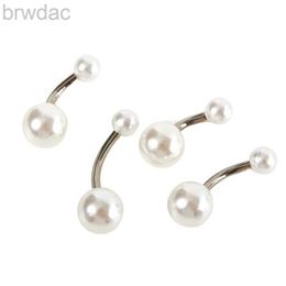 Navel Rings 1PC Double End Imitation Pearl Navel Ring Stainless Steel Belly Button Ring Beautiful Navel Piercing Body Fashion Jewellery gift d240509