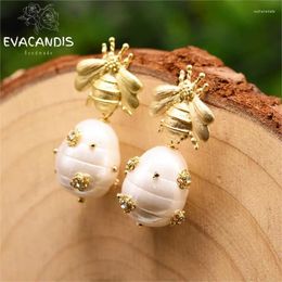 Stud Earrings EVACANDIS Natural Pearl Bee For Women Handmade Original Jewellery Accessories Quality Golden