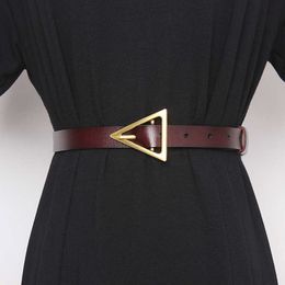 New Vintage Genuine Leather Cow Triangle Pin Buckle Female Belt Long Belt for Women Corset Cummerbunds Clothes Straps Belt Q0624 286o