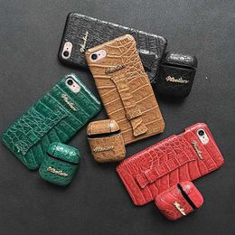 Keychains Lanyards Crocodile Skin Leather Wrist Str Phone Case For iPhone X 7 8 6 6S Plus XS Max XR Cover PU Leather Earphone Case For Airpods J240509