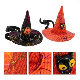 Dog Apparel 2 Pcs Pet Halloween Witch Hat Headwear Cat Headdress Black Hair Ribbon Festival Tie Hairband Earth Tones