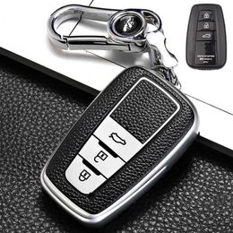 Car Key Leather Style Car Remote Key Case Cover Fob For Toyota Prius Camry Corolla CHR C-HR RAV4 Land Cruiser Prado Keychain Accessories T240509