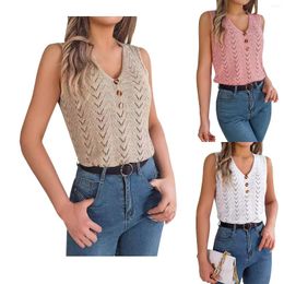Women's Tanks Spring And Summer Button-down V-neck Hollow Sleeveless Top Holiday Sweater For Women Youthful Woman Clothes Y2k 2024