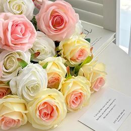 Decorative Flowers Artificial Flower Silk Rose White Long Stam Plant Bridal Bouquet Wedding Table Fake Party Vase Outdoor Home Decor