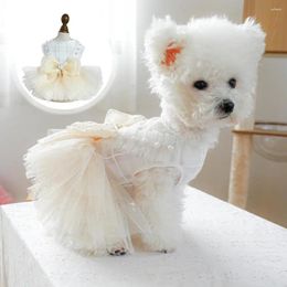 Dog Apparel Pet Wedding Dress Elegant Princess With Bow Pearl Decor Multi-layer Mesh For Small Medium Dogs Easy Wear