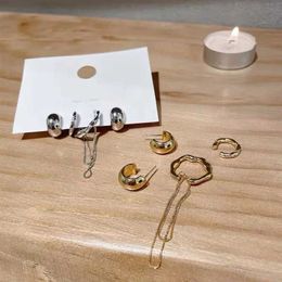 Dangle Chandelier 4PCS/SET New Design Gold Silver Color Metal Geometric Irregular Tassel Chain Clip Earrings for Women Non Pierced Ear Cuff 2023