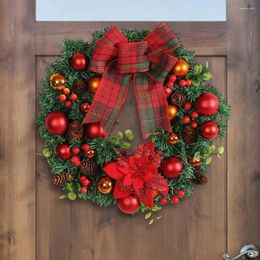 Decorative Flowers Window Christmas Wreath Festive Holiday Wreaths Plaid Bowknot Pine Cone Needle Ball Berry Decorations For Indoor