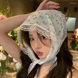 Scarves Summer Lace Triangle Headscarf Woman Headwear Korean Square Scarf Headband Hair Accessories Sweet Turban Cap Girl Court Bonnet