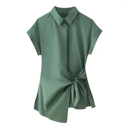 Women's Blouses UNIZER2024 Spring Product Casual Versatile Lapel Short Sleeve Slim Fit With Knot Details Poplin Shirt