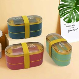 Lunch Boxes Bags New Double Layer Healthy Material Lunch Box With Fork and Spoon Microwave Bento Boxes Dinnerware Set Food Storage Container