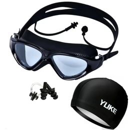 Professional Swimming Goggles with Earplugs Nose Clip Cap Waterproof Silicone Swim Glasses Adjustable Men Women Pool Eyewear 240422