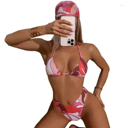 Women's Swimwear 2024 Printed Bikini Two Piece Swimsuit Sexy Open Back Triangle Tie Up