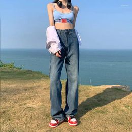 Women's Jeans Streetwear Retro Fashion Korean 2024 Spring Women High Waist Loose Wide Leg Straight Denim Trousers Pants S237