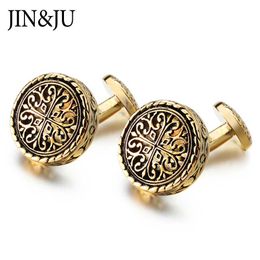 Cuff Links JIN JU Gold Vintage Mens Wedding Cufflinks Luxury Jewellery Spinki Do Mankiet w Gemelos Para Hombre Camisa Q240508