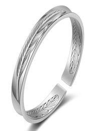 Retro Silver Leaves Pattern Bangles For Women Men Leaf Open Cuff Bracelets Bangles Jewellery pulseras Lovers Bangle Gift246s5636005