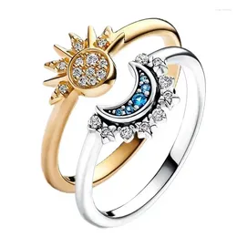 Cluster Rings 2024 925 Sterling Silver Sun And Moon Ring Original Fashion Charm Combination Design DIY Jewellery Gift