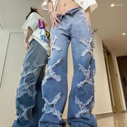 Women's Jeans Fashion American Vintage Washed Ripped Women 2024 Design Trend Ins Loose Straight Wide Leg High Waist Womens Y2k