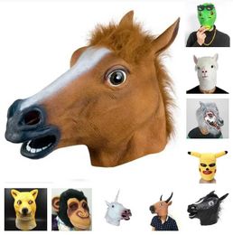 Party Masks Halloween Mask Ball Role Play Latex Horse Head Animal Headgear Q240508