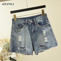 Women's Jeans Short Women 2024 Spring Summer Denim Shorts Embroidered Flares Hole Jean High Waist Fashion Ripped For