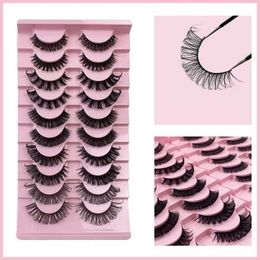 I9qw falsche Wimpern 10 Paare langes 3D -Nerz -Falsch -Wimpern Flauschige Volumen dicke und weiche russische lockige Wimperntasche D240508